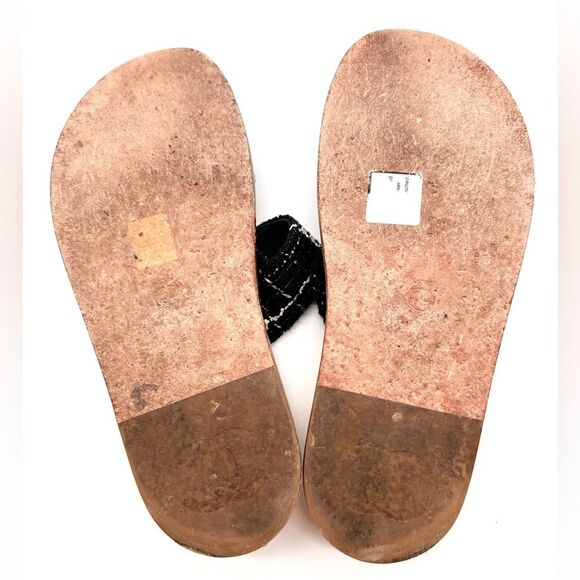 Chanel CC Logo Tweed Flat Wooden Slip -On Mules Sandals In Black  EU 39 US 8-8.5 - Picture 8 of 11